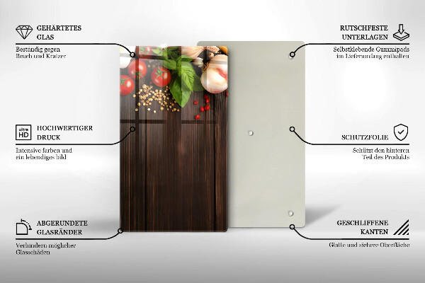Tabla de cortar de vidrio Verduras en la mesa
