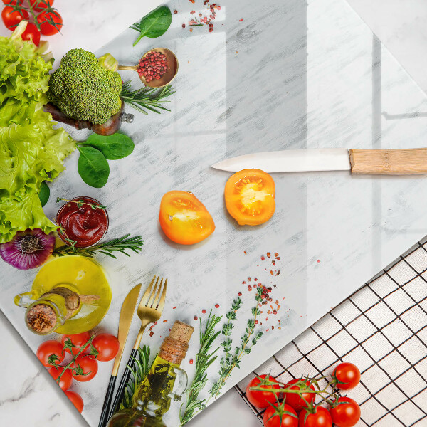 Tabla de cortar de vidrio Verduras y especias