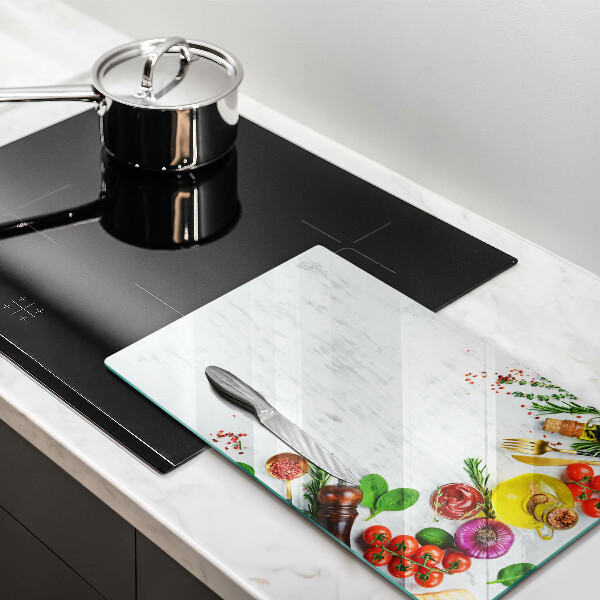 Tabla de cortar de vidrio Verduras y especias