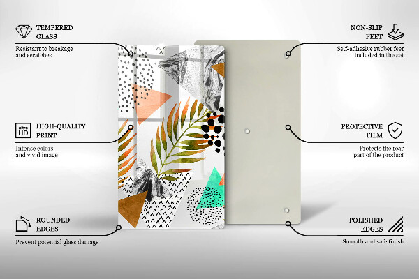 Tabla de cortar de vidrio Patrón de hojas boho