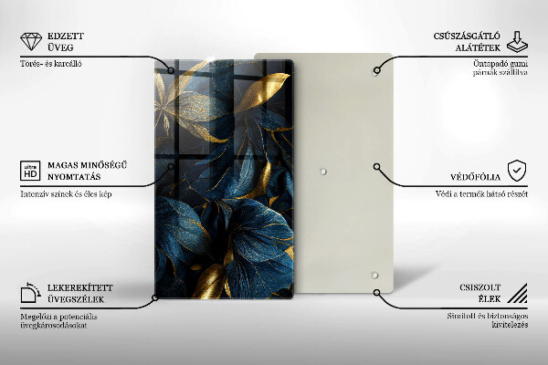 Tabla de cortar de vidrio Hojas decorativas con oro