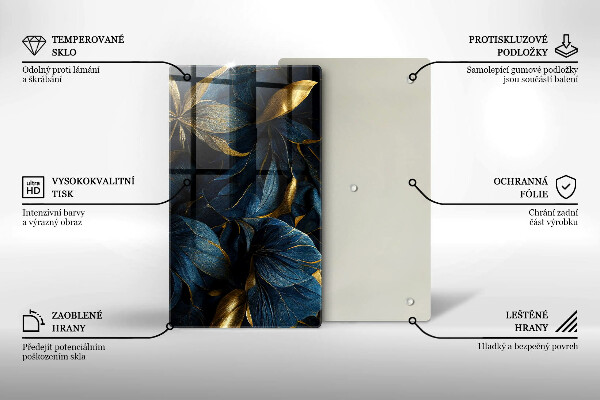 Tabla de cortar de vidrio Hojas decorativas con oro