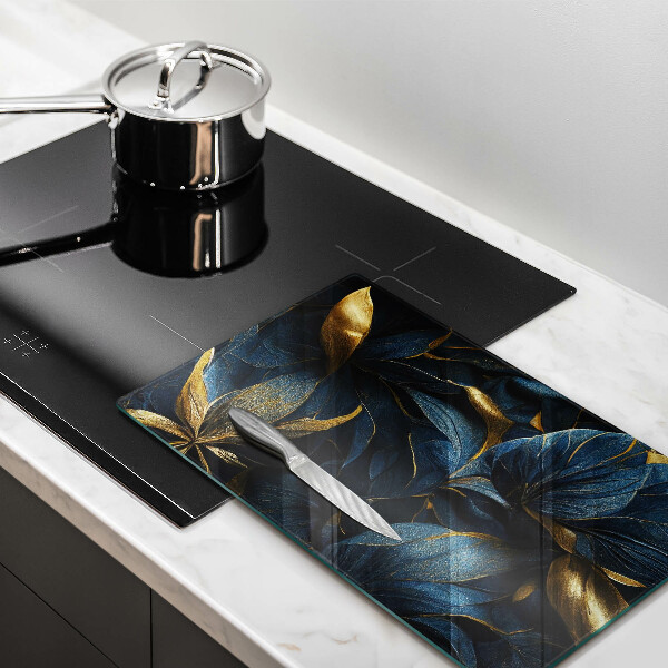 Tabla de cortar de vidrio Hojas decorativas con oro