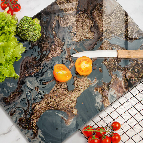 Tabla de cortar de vidrio Roca decorativa con oro