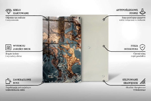 Tabla de cortar de vidrio Roca decorativa con oro