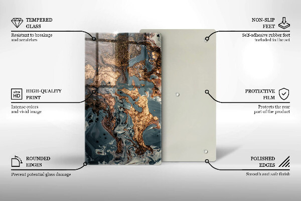 Tabla de cortar de vidrio Roca decorativa con oro