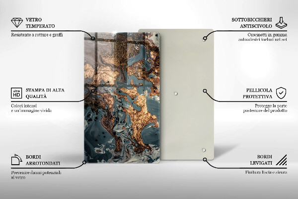 Tabla de cortar de vidrio Roca decorativa con oro