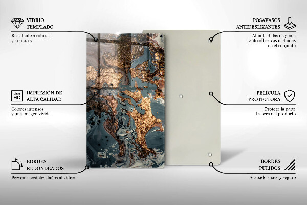 Tabla de cortar de vidrio Roca decorativa con oro