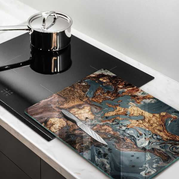 Tabla de cortar de vidrio Roca decorativa con oro