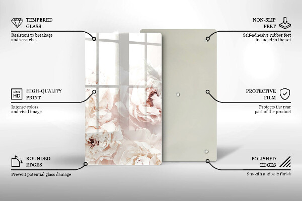 Tabla de cortar de vidrio Peonías pastel