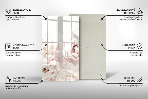 Tabla de cortar de vidrio Peonías pastel