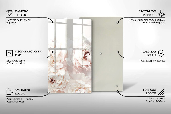 Tabla de cortar de vidrio Peonías pastel
