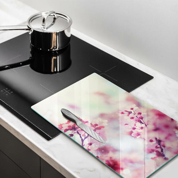 Tabla de cortar de vidrio Flores rosadas de primavera