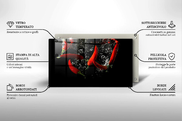 Tabla de cortar de vidrio Chiles en agua