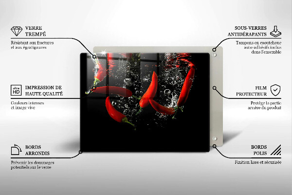 Tabla de cortar de vidrio Chiles en agua