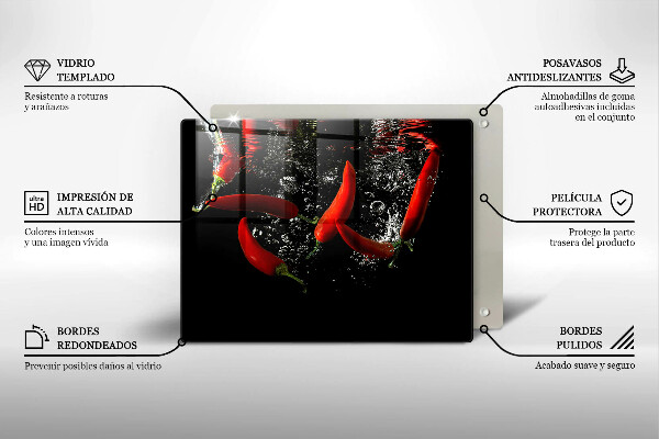 Tabla de cortar de vidrio Chiles en agua