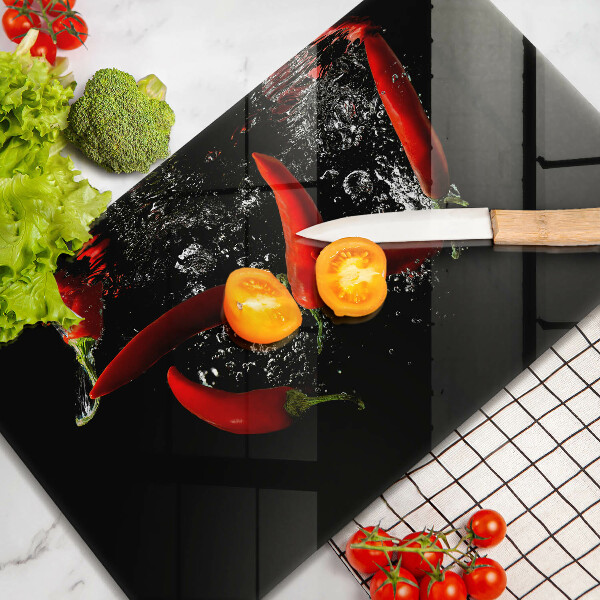 Tabla de cortar de vidrio Chiles en agua