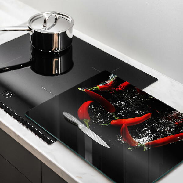 Tabla de cortar de vidrio Chiles en agua