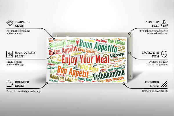 Tabla de cortar de vidrio Subtítulos buen provecho idiomas