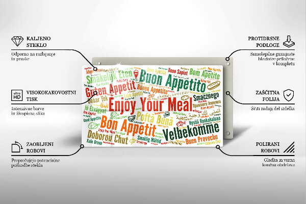 Tabla de cortar de vidrio Subtítulos buen provecho idiomas
