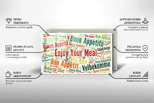 Tabla de cortar de vidrio Subtítulos buen provecho idiomas