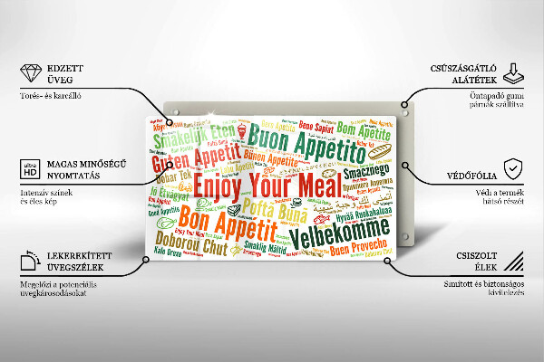 Tabla de cortar de vidrio Subtítulos buen provecho idiomas