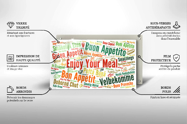 Tabla de cortar de vidrio Subtítulos buen provecho idiomas
