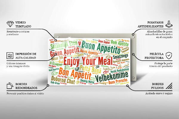 Tabla de cortar de vidrio Subtítulos buen provecho idiomas