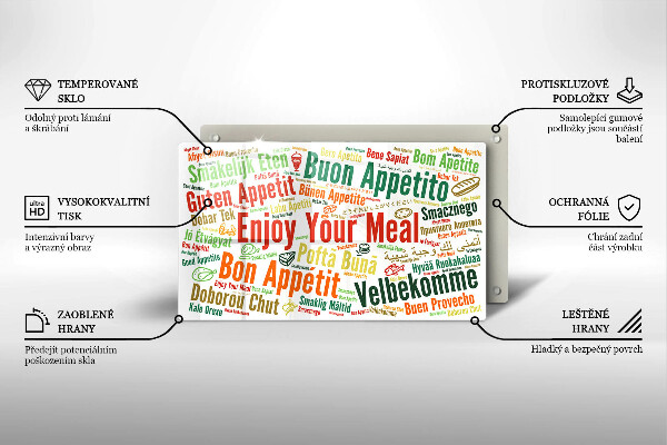 Tabla de cortar de vidrio Subtítulos buen provecho idiomas