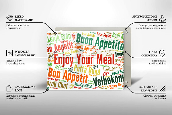 Tabla de cortar de vidrio Subtítulos buen provecho idiomas