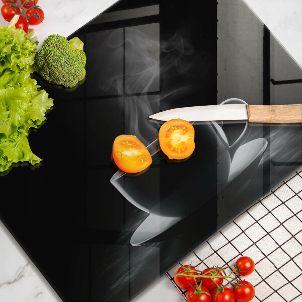 Tabla de cortar de vidrio Taza de café caliente