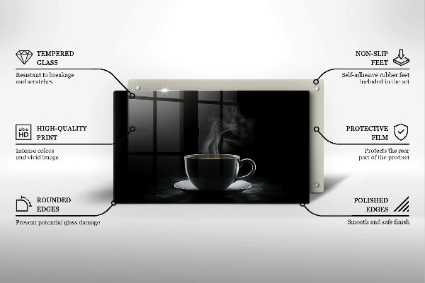 Tabla de cortar de vidrio Taza de café caliente