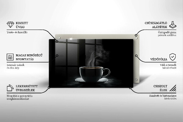 Tabla de cortar de vidrio Taza de café caliente
