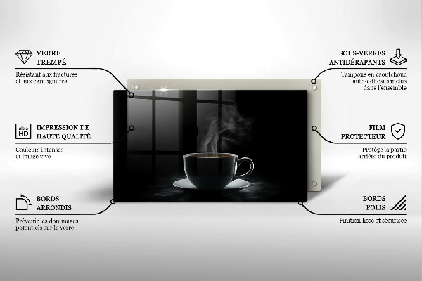 Tabla de cortar de vidrio Taza de café caliente