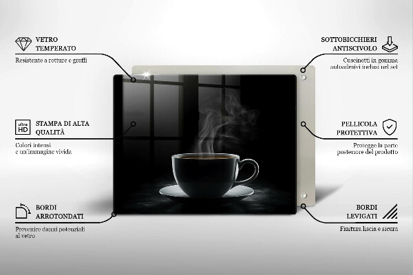 Tabla de cortar de vidrio Taza de café caliente