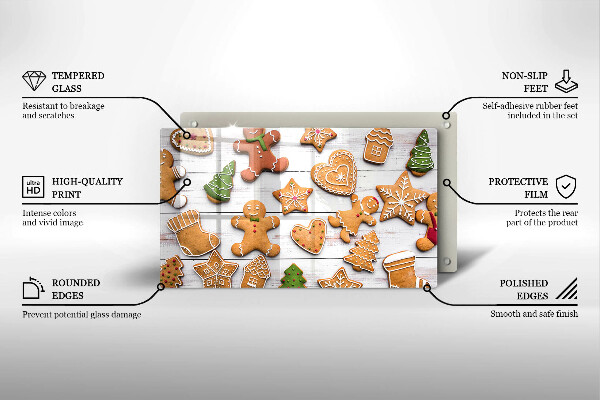 Tabla de cortar de vidrio Pan de jengibre navideño