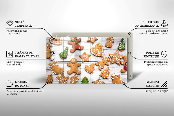 Tabla de cortar de vidrio Pan de jengibre navideño