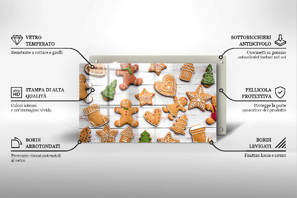 Tabla de cortar de vidrio Pan de jengibre navideño