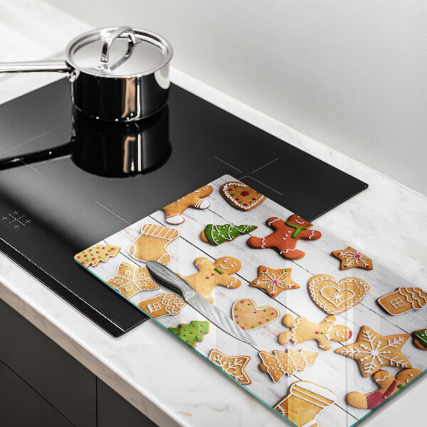 Tabla de cortar de vidrio Pan de jengibre navideño