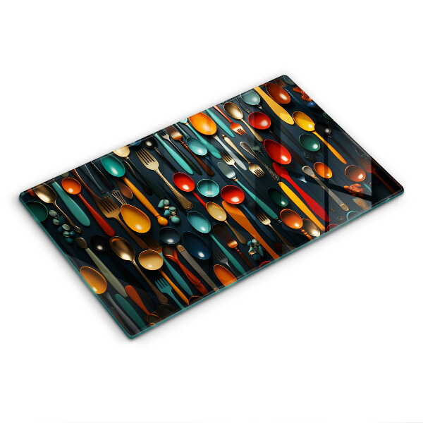 Tabla de cortar de vidrio Cucharas y tenedores de colores