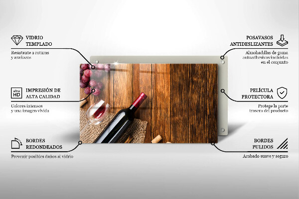 Tabla de cortar de vidrio Una botella de vino tinto