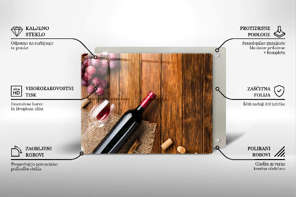 Tabla de cortar de vidrio Una botella de vino tinto