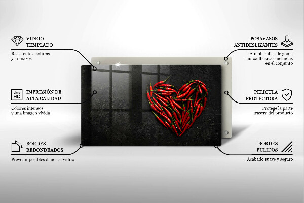Tabla de cortar de vidrio Corazón de ají