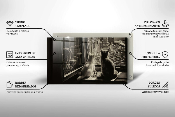 Tabla de cortar de vidrio Ventana y ciudad de gatos