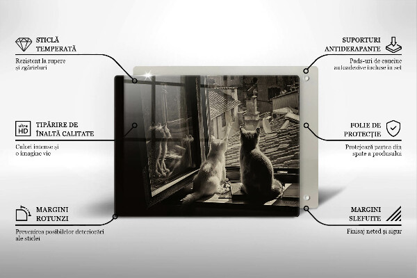Tabla de cortar de vidrio Ventana y ciudad de gatos
