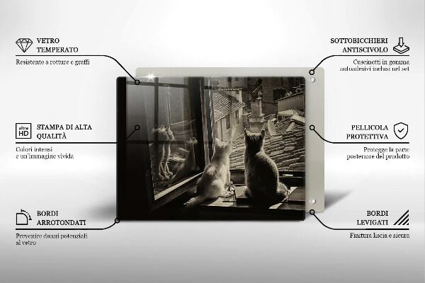 Tabla de cortar de vidrio Ventana y ciudad de gatos