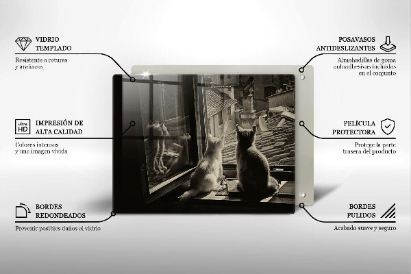 Tabla de cortar de vidrio Ventana y ciudad de gatos