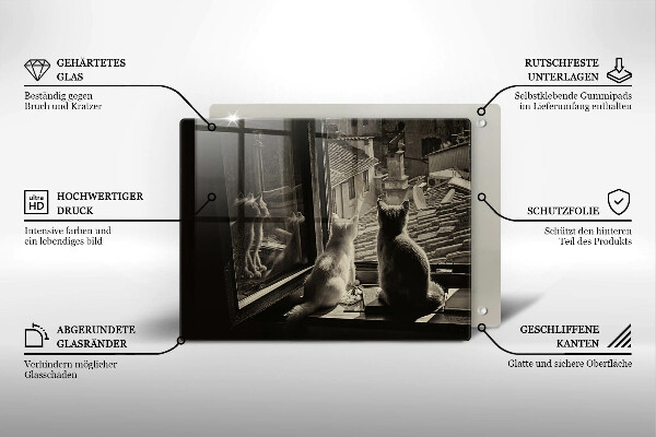 Tabla de cortar de vidrio Ventana y ciudad de gatos