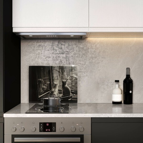 Tabla de cortar de vidrio Ventana y ciudad de gatos