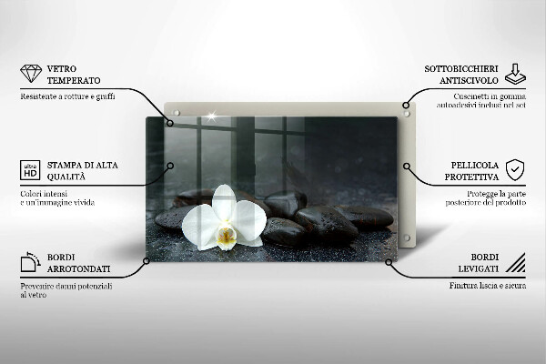 Tabla de cortar de vidrio Piedras zen de flor blanca